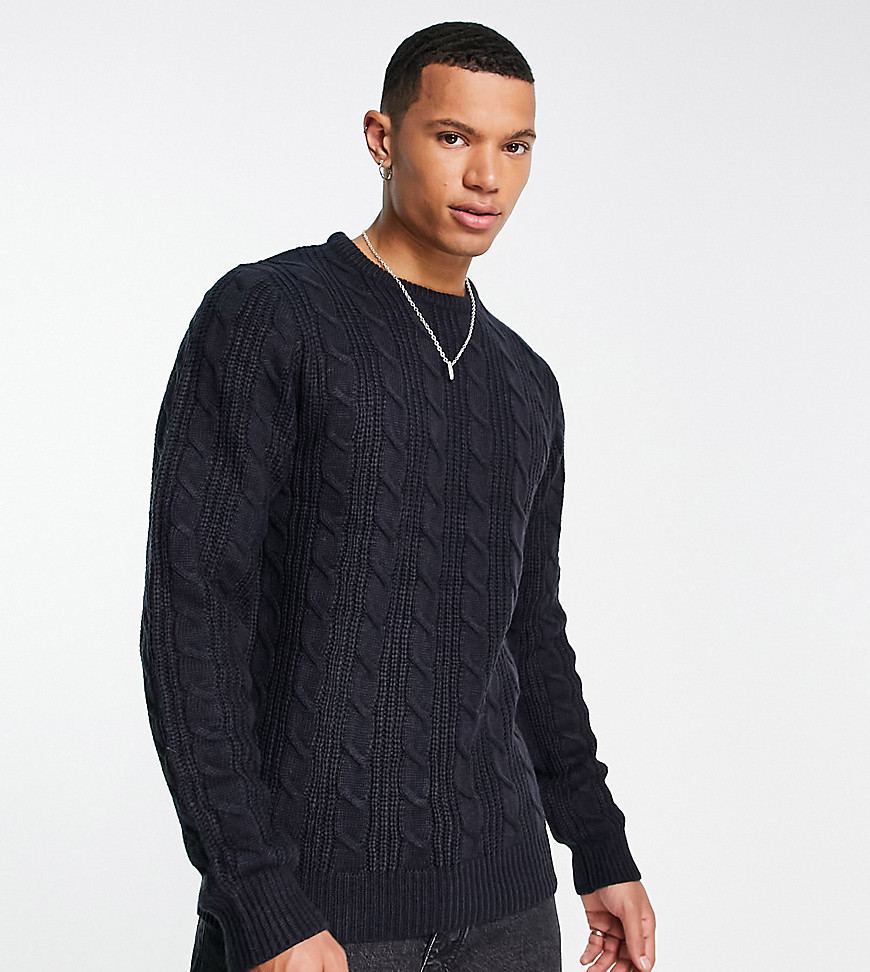 French Connection Tall wool mix cable crew neck jumper in navy
