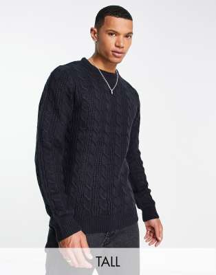 French Connection Tall wool mix cable crew neck sweater in navy