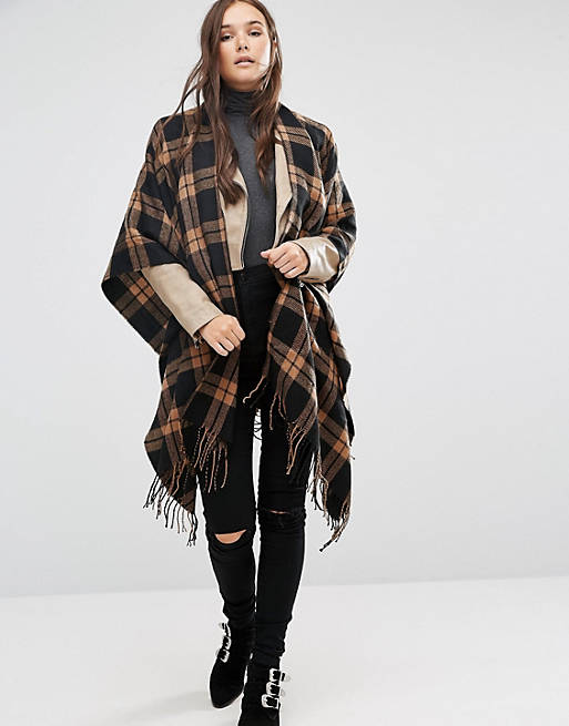 French Connection Tartan Blanket Cape Scarf