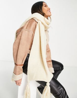 French Connection tassle scarf in beige - ASOS Price Checker