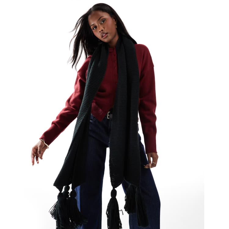 French Connection tassle scarf in black ASOS