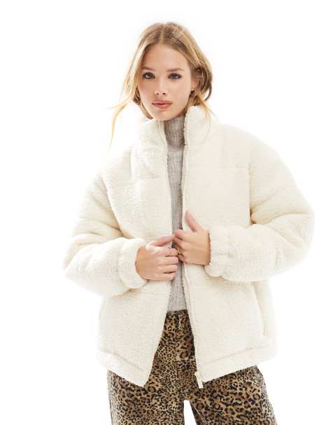 French Connection teddy puffer jacket in cream - view 1