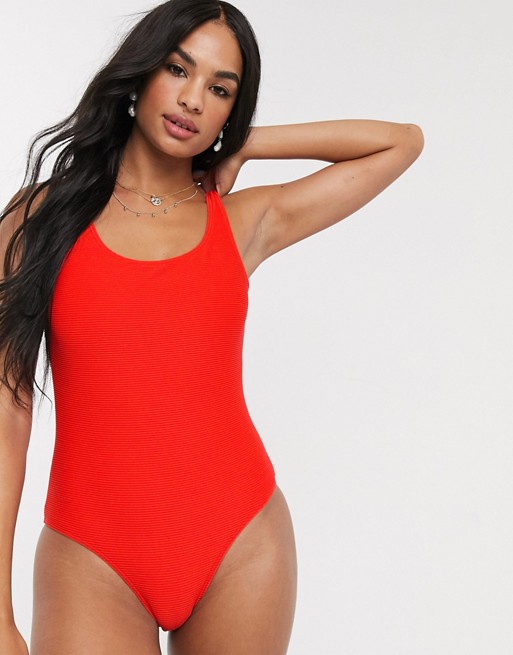 French Connection textured swimsuit in poppy red