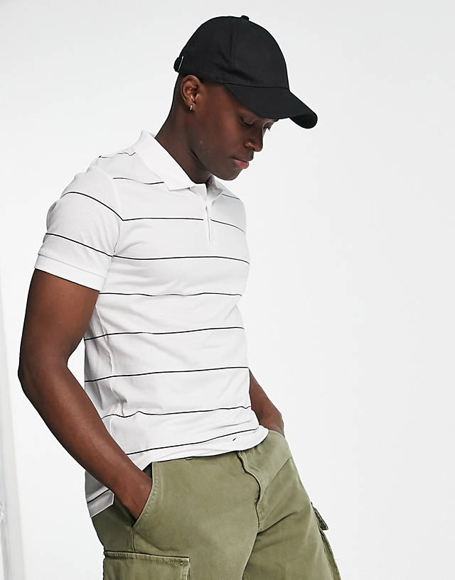 French Connection - thin stripe polo in white