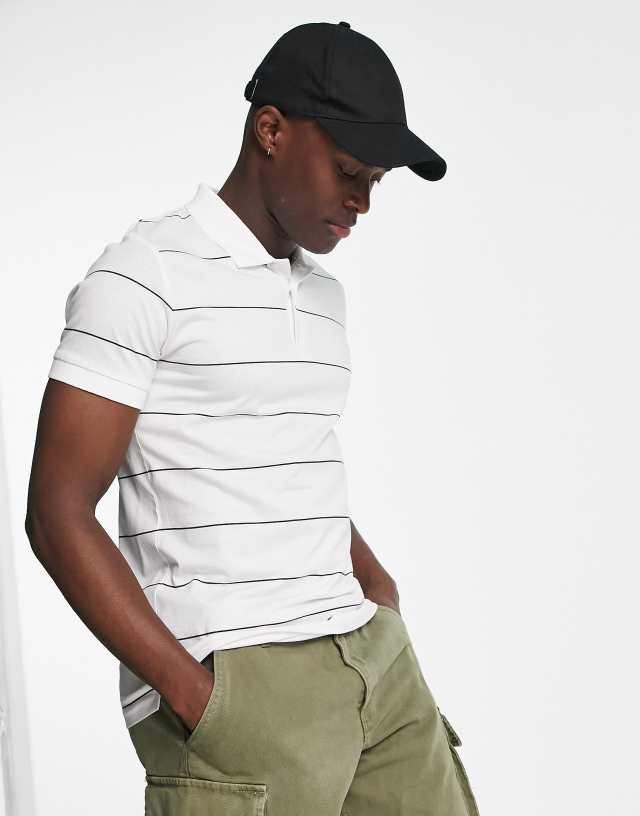 French Connection - thin stripe polo in white