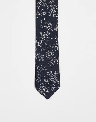  French Connection tie in black floral 