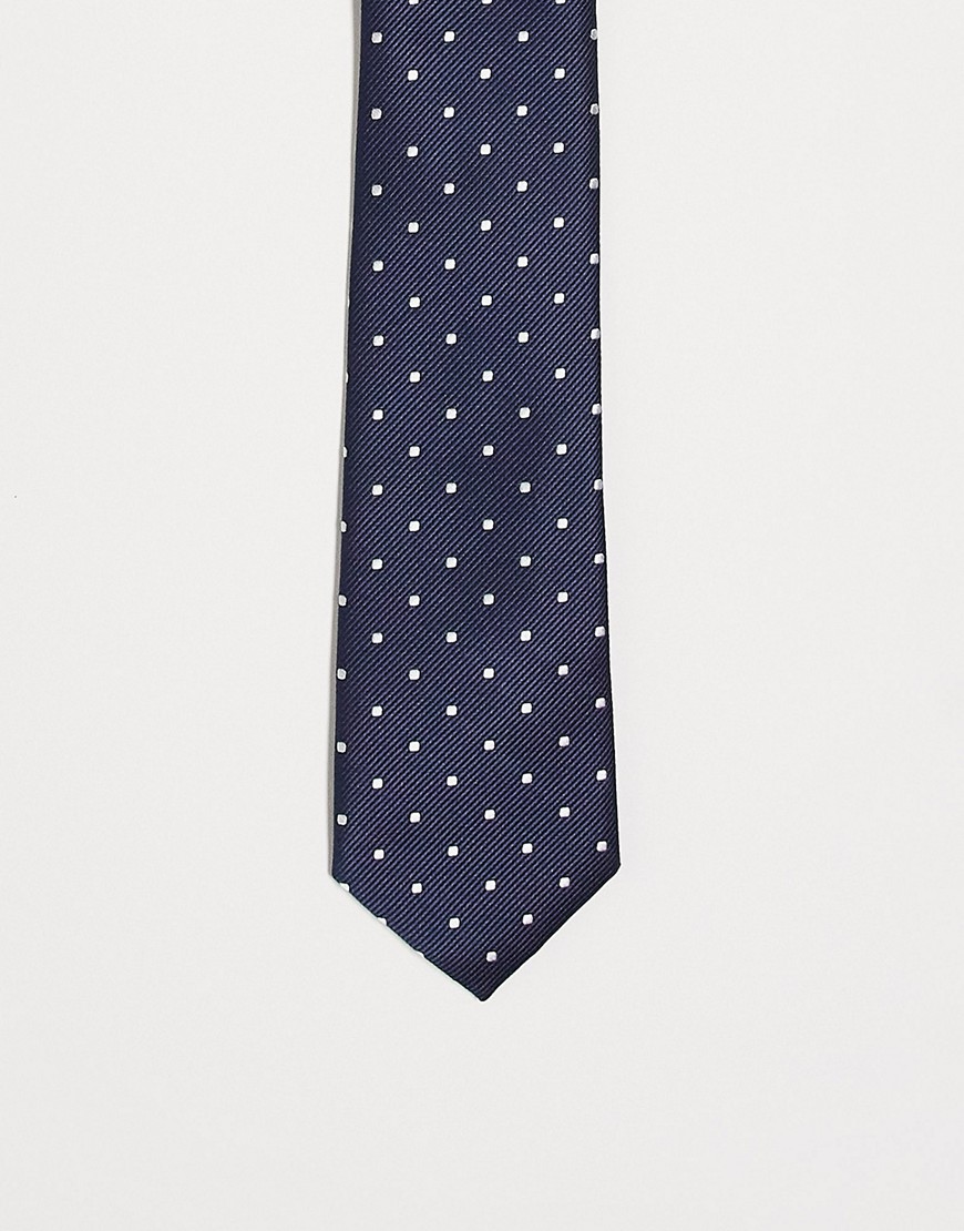 French Connection Tie In Navy Polka Dot