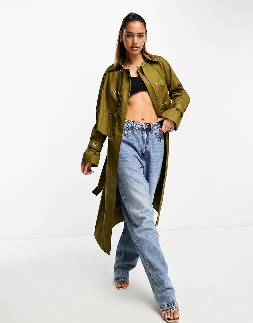 French Connection tie waist trench coat in ochre-Brown
