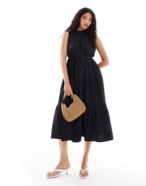 French Connection tiered ruffle midaxi dress in black - view 1