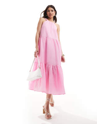 Shop French Connection Tiered Smock Midi Dress In Pink