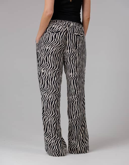 French Connection Tiger print wide leg relaxed fit trousers in black, 2 of 4