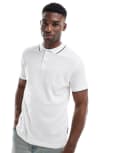 [French Connection Mens] French Connection tipped popcorn polo shirt in white and navy Chest 34 White/marine