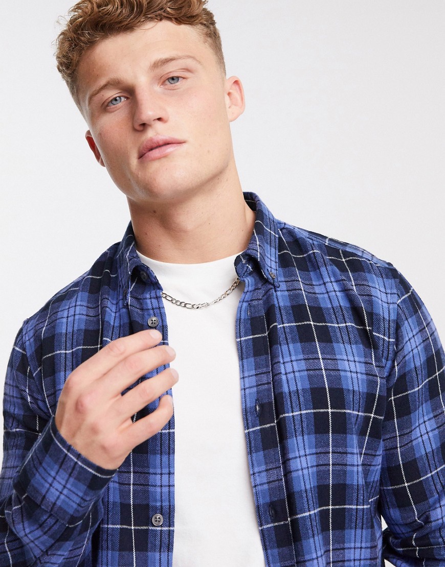 French Connection tonal flannel check shirt in blue