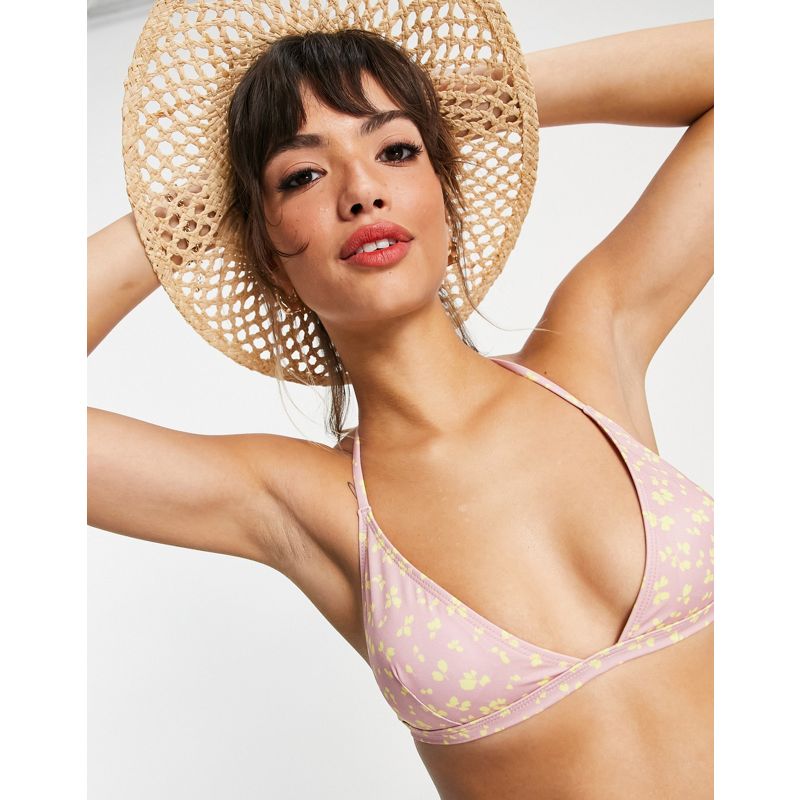 Costumi e Moda mare 08Lop French Connection - Top bikini a triangolo giallo e rosa cipria a fiori