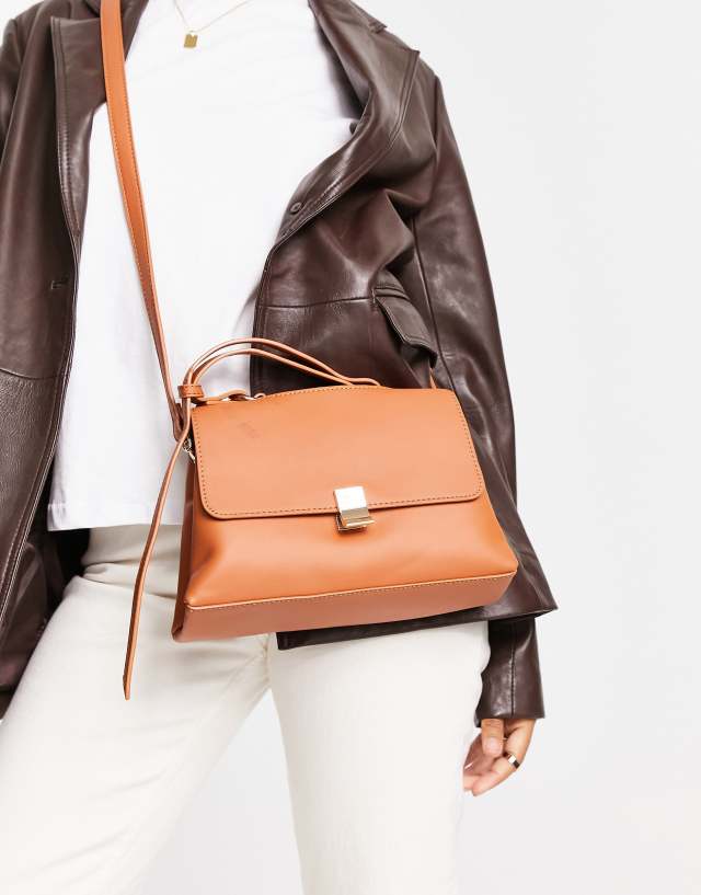 French Connection top handle tote bag in tan