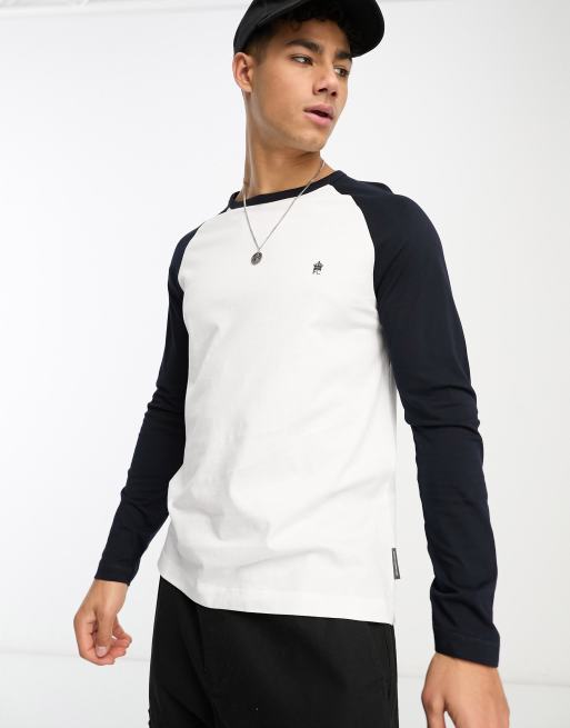 French Connection - Top met lange raglanmouwen in wit & marineblauw