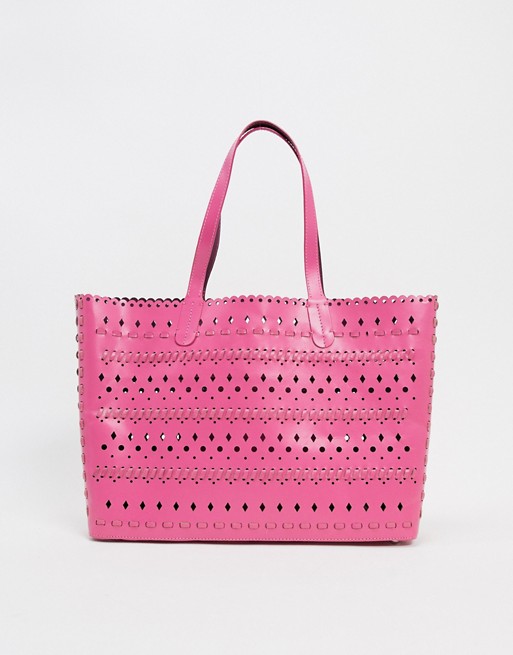 French Connection tote bag with cutwork detail in red