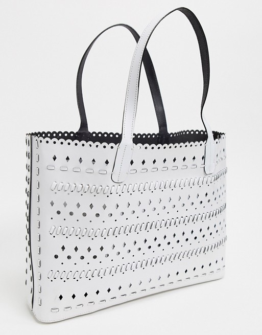 French Connection tote bag with cutwork detail in white