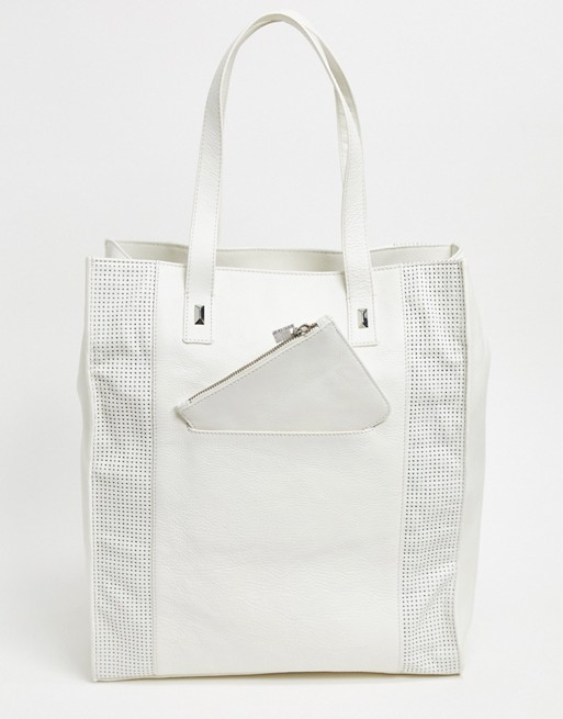 French Connection tote bag with perforated detail in white