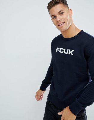 French Connection – tröja med rundad halsringning med FCUK Logo-Marinblå