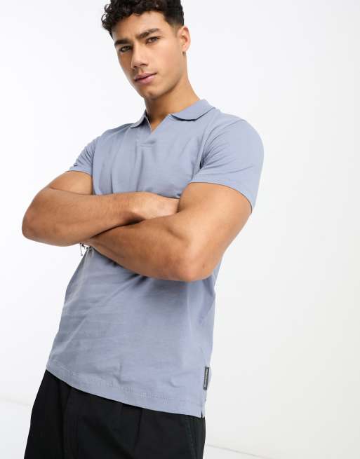 French Connection trophy neck polo in light blue