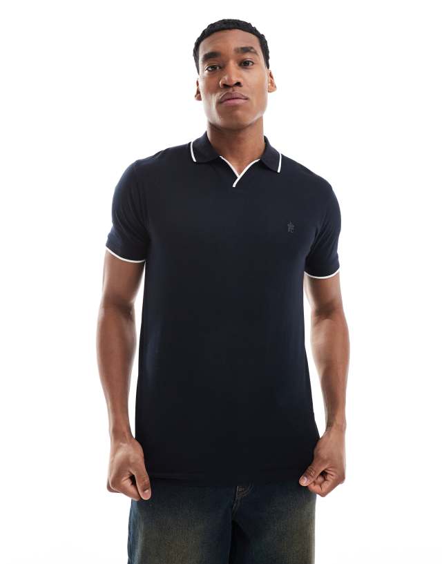 French Connection Mens - French Connection trophy tipped neck polo in navy