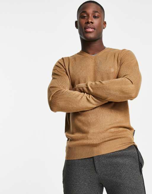 French Connection - Trui met zacht aanvoelend logo en V-hals in camel, 2 van 4