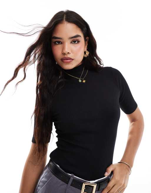 French Connection turtleneck ribbed top in black 
