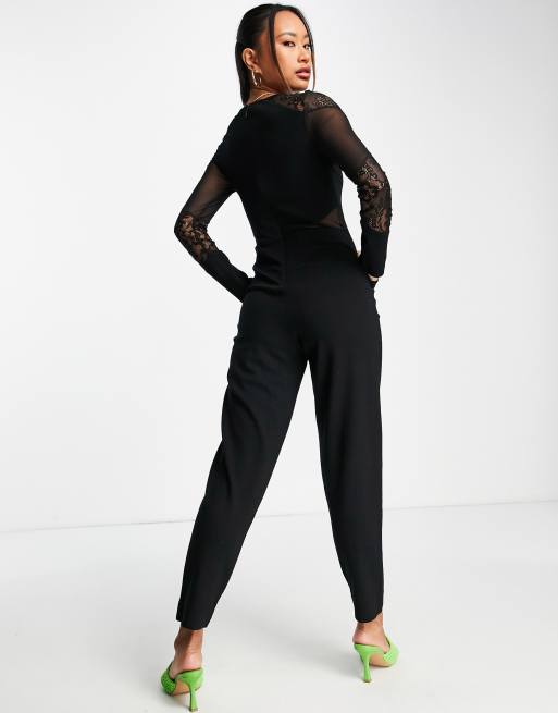 French Connection - Tuta jumpsuit fasciante nera con dettagli in rete e cut-out, 2 di 4