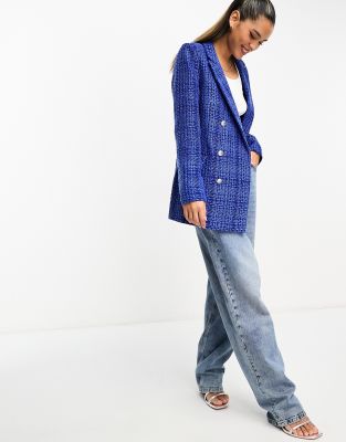 French Connection tweed blazer in blue check - ASOS Price Checker