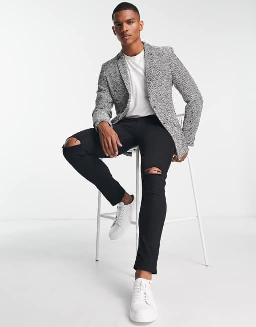 Black and white shop herringbone sport coat