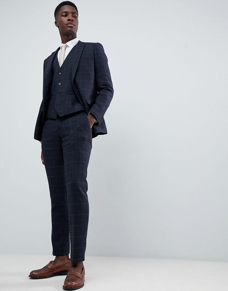 French Connection Tweed Square Slim Fit Heritage Suit Pants-blue