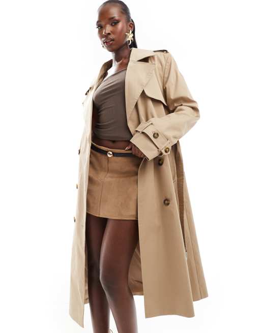 French Connection twill trench coat with contrast stripe back in camel ASOS