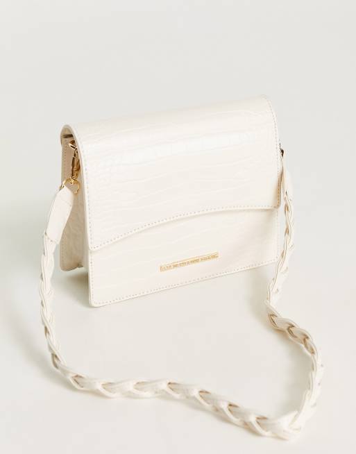 ASOS DESIGN mini twist lock satchel crossbody bag in white croc