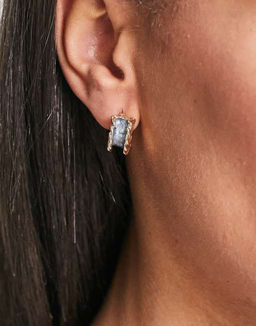 French Connection twisted hoop earrings in gold and grey enamel
