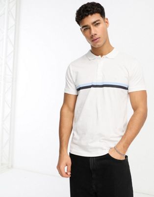 French Connection two stripe polo in white & sky & navy