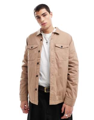 French Connection Mens French Connection utility jacket with chest pockets in camel-Neutral