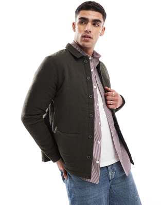 French Connection Mens French Connection utility shacket with pockets in khaki-Green