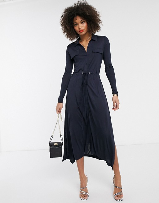 French Connection utility shirt midi dress in navy