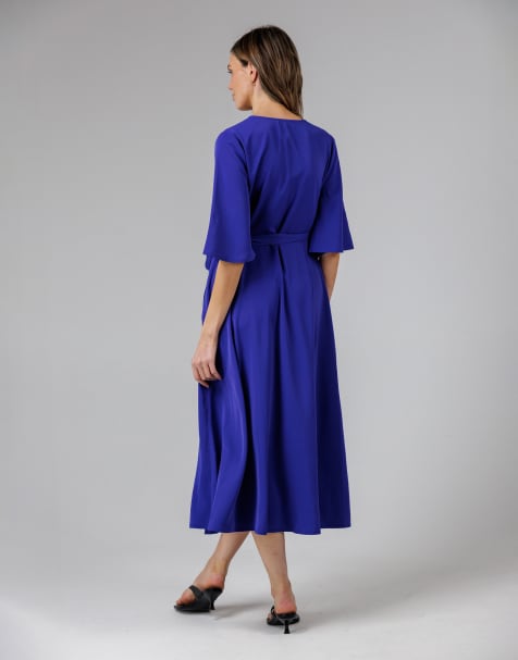 knee length dresses for ladies Rent ASOS DESIGN Collared Wrap Midi Dress With Tie Belt In Terracotta main image 0