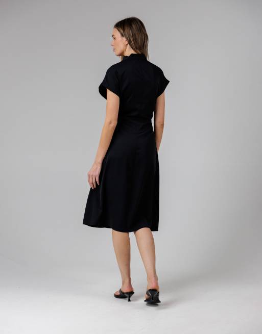 French Connection V-neck cap sleeve crepe midi dress in black, 4 of 4