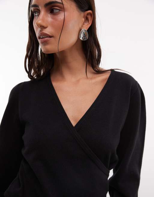 French Connection v neck crossover jumper in black, 2 of 4