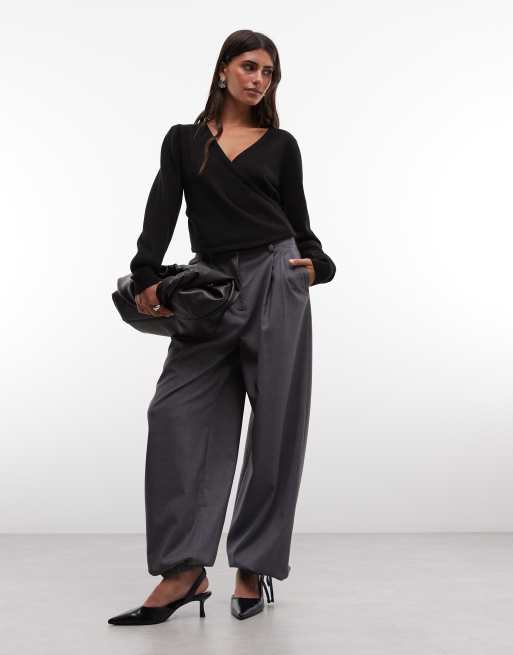 French Connection v neck crossover jumper in black, 3 of 4