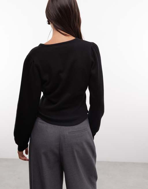 French Connection v neck crossover jumper in black, 4 of 4