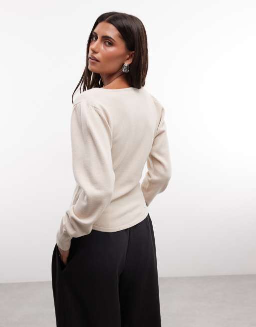 French Connection v neck crossover jumper in oatmeal, 4 of 4