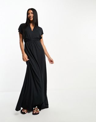 French Connection v-neck jersey maxi dress in black