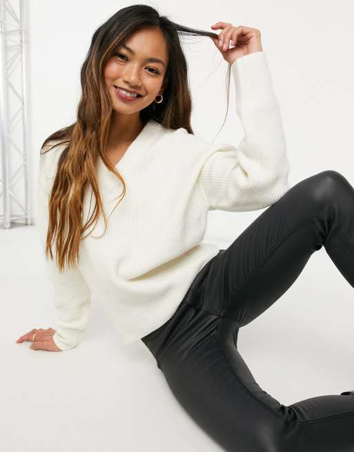 French Connection V Neck Jumper in Cream