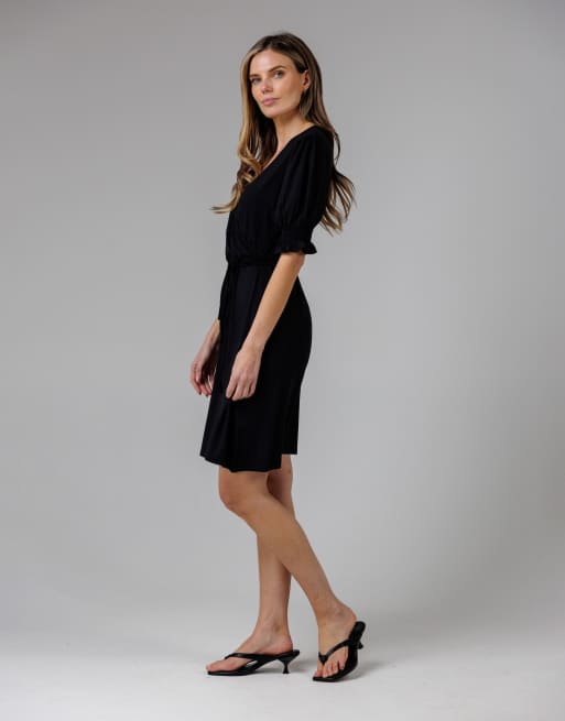 French Connection V-neck wrap midi dress in black, 2 of 4