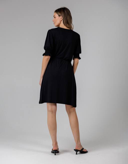 French Connection V-neck wrap midi dress in black, 4 of 4