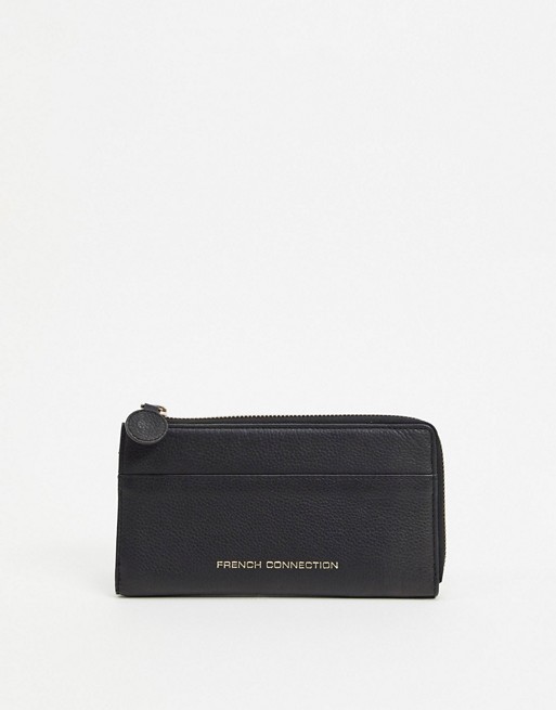 French Connection Vegas leather zip card purse in black